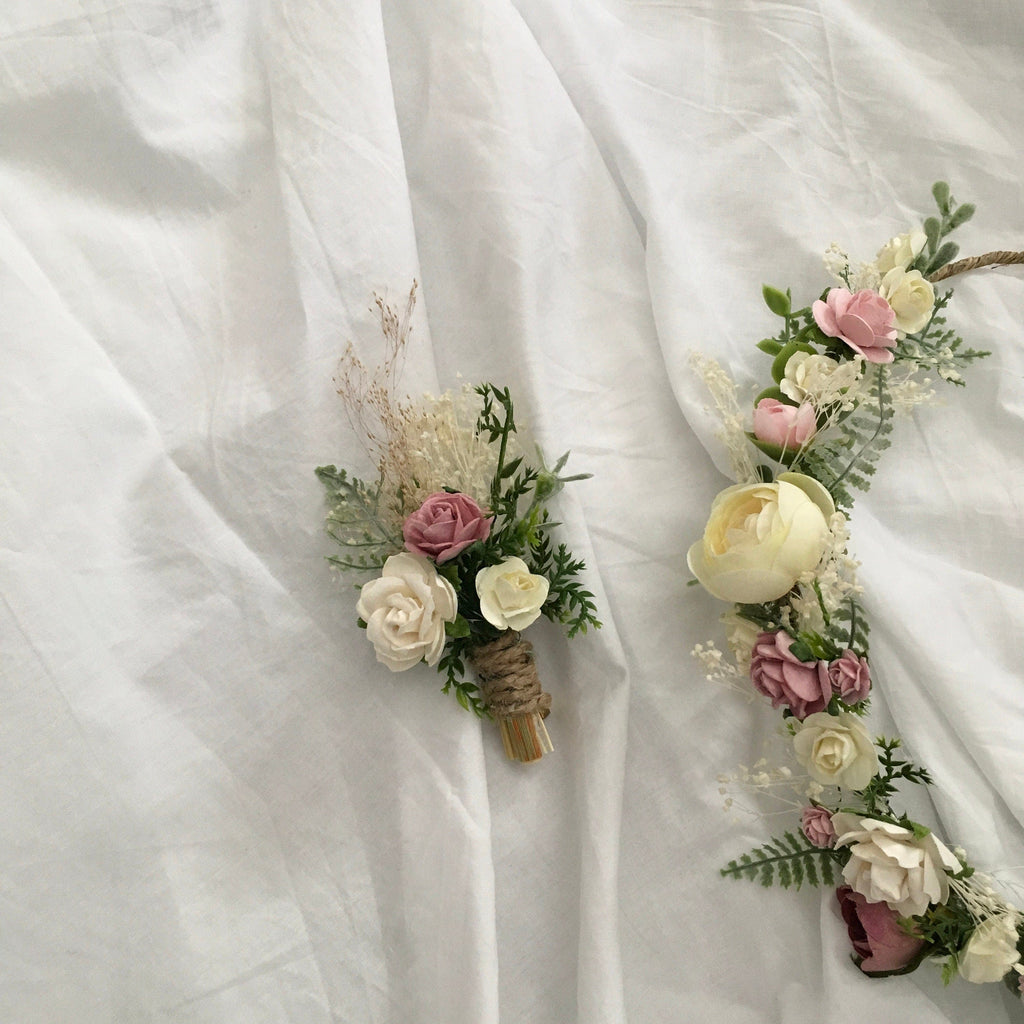 hiddenbotanicsweddings Hair Crowns Pink Mulberry Paper Roses Flower Crown  / Wedding Flower Crown / Bridal Crown / Flower Girl Crown