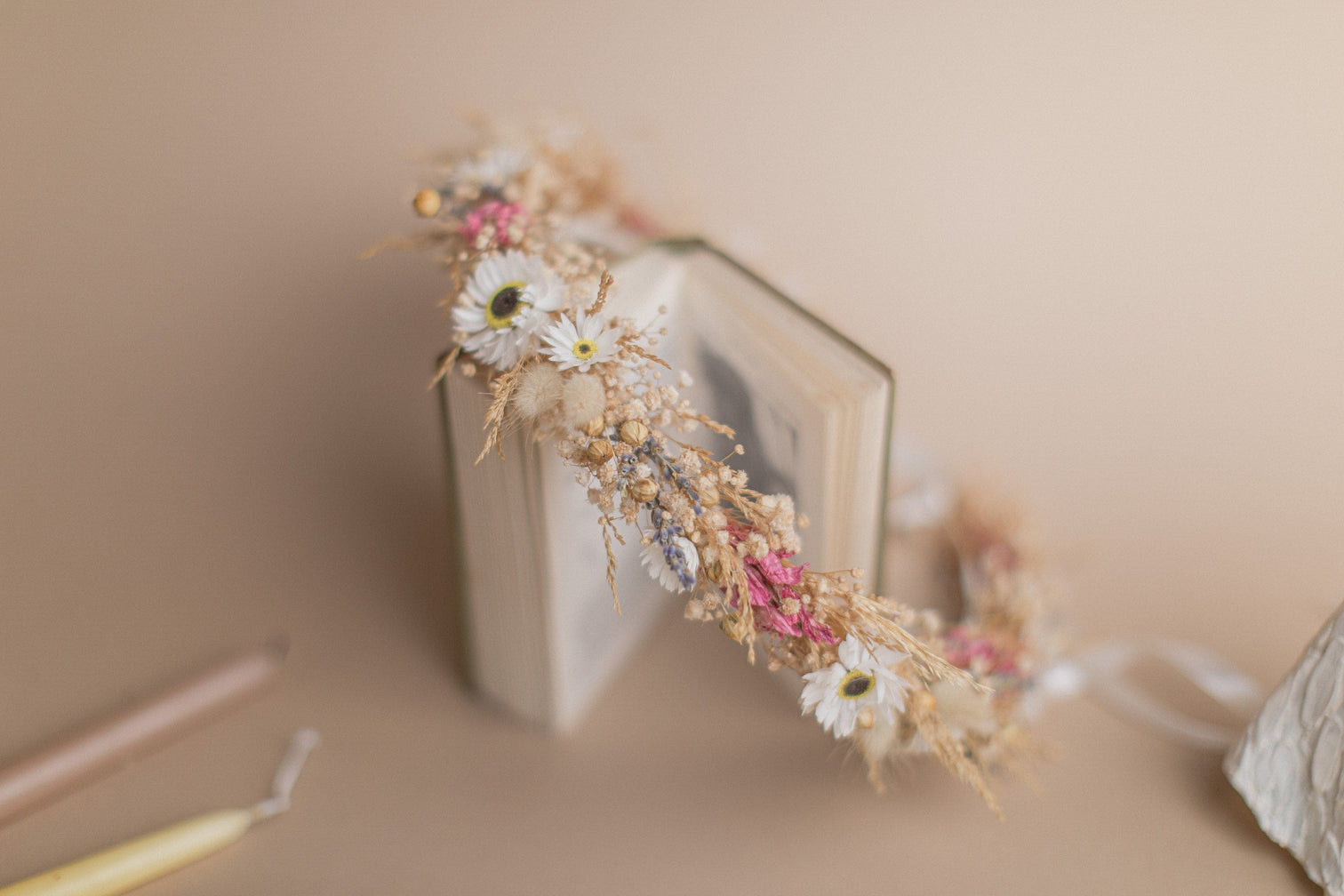 hiddenbotanicsweddings Hair Crowns Pinks and Daisies Wildflower Bridal Wedding Crown Set / Boho Bride Wedding