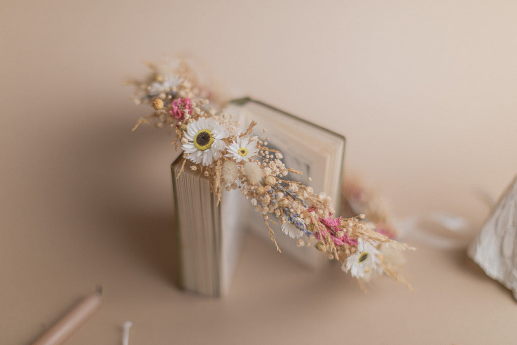 hiddenbotanicsweddings Hair Crowns Pinks and Daisies Wildflower Bridal Wedding Crown Set / Boho Bride Wedding