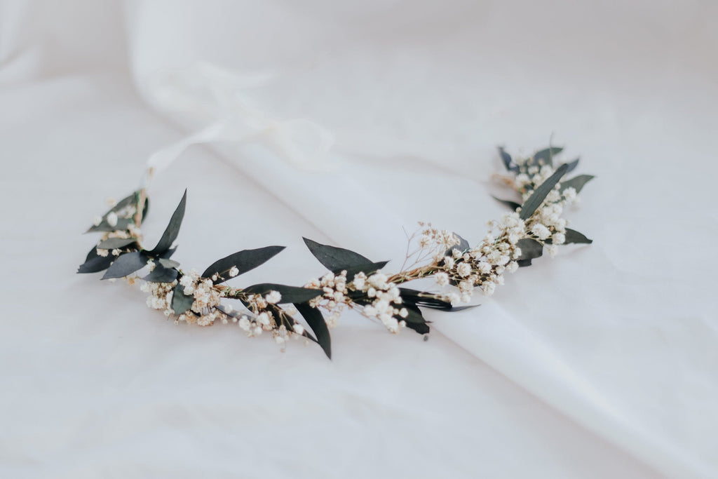 hiddenbotanicsweddings Hair Crowns Real Dried Eucalyptus Baby's Breath Crown / Gypsophila Crown / Real Dried Flowers Crown / Dried Wedding Crown