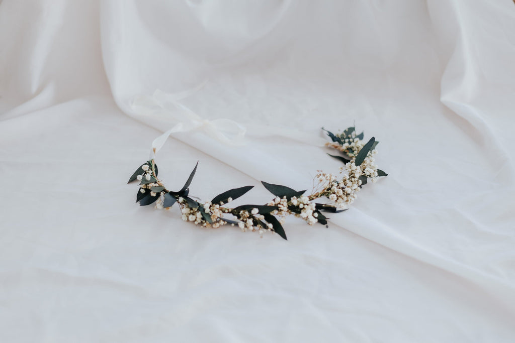 hiddenbotanicsweddings Hair Crowns Real Dried Eucalyptus Baby's Breath Crown / Gypsophila Crown / Real Dried Flowers Crown / Dried Wedding Crown