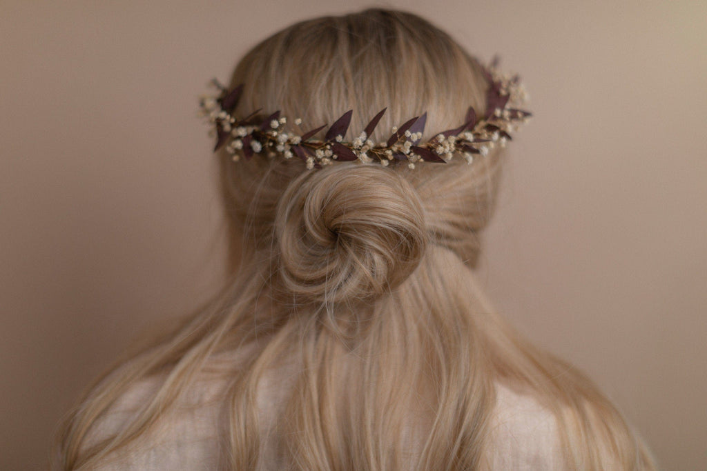 hiddenbotanicsweddings Hair Crowns Real Red/Terra Dried Eucalyptus Baby's Breath Crown / Gypsophila Crown / Real Dried Flowers Crown / Dried Wedding Crown