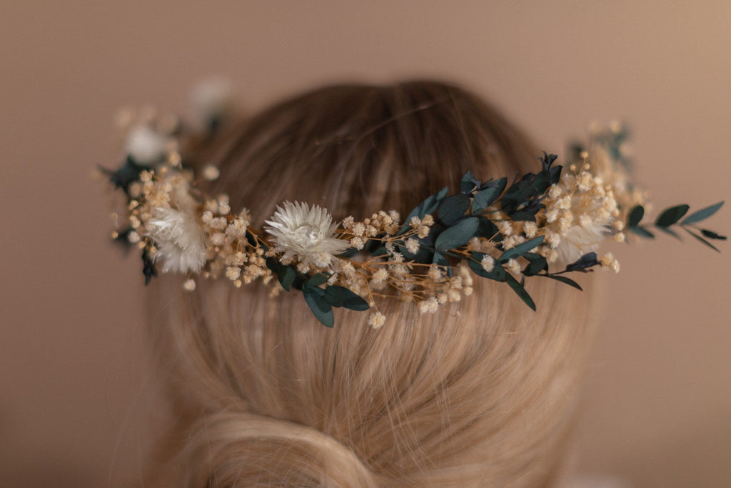 hiddenbotanicsweddings Hair Crowns Straw Flowers & Dried Eucalyptus Baby's Breath Crown / Gypsophila Crown / Real Dried Flowers Crown / Dried Wedding Crown