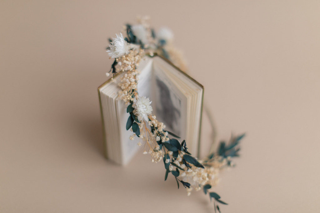 hiddenbotanicsweddings Hair Crowns Straw Flowers & Dried Eucalyptus Baby's Breath Crown / Gypsophila Crown / Real Dried Flowers Crown / Dried Wedding Crown