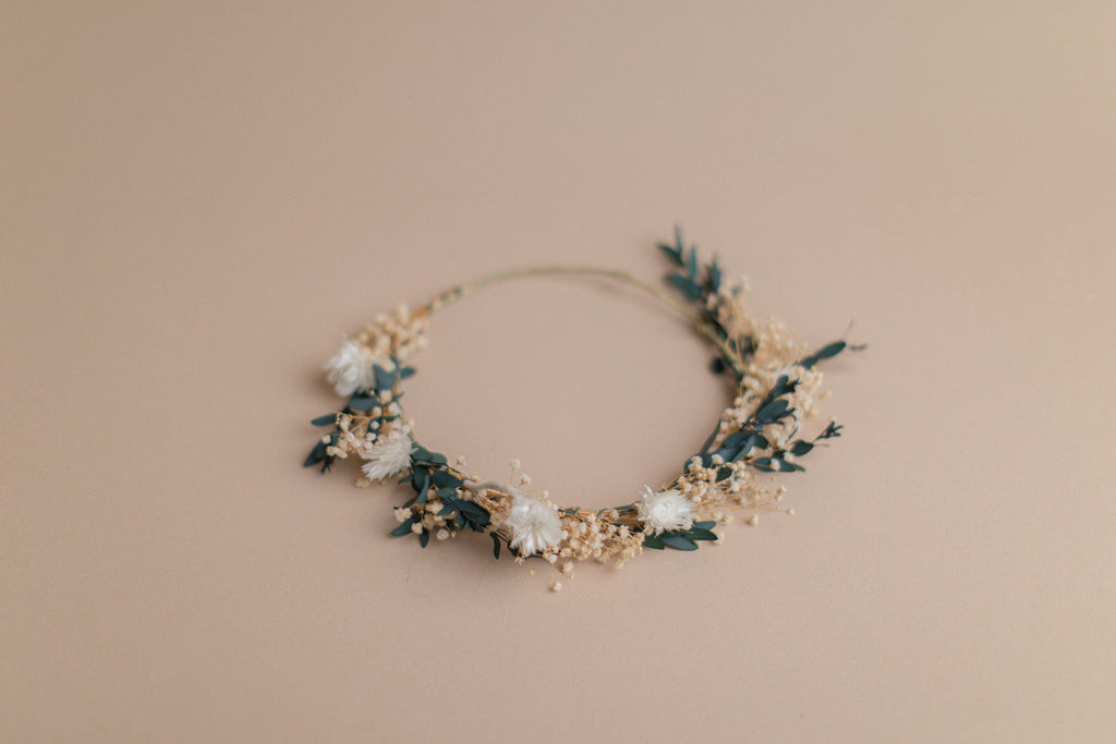 hiddenbotanicsweddings Hair Crowns Straw Flowers & Dried Eucalyptus Baby's Breath Crown / Gypsophila Crown / Real Dried Flowers Crown / Dried Wedding Crown