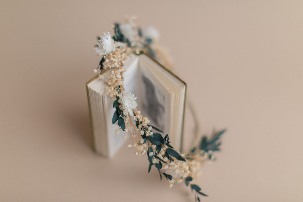 hiddenbotanicsweddings Hair Crowns Straw Flowers & Dried Eucalyptus Baby's Breath Crown / Gypsophila Crown / Real Dried Flowers Crown / Dried Wedding Crown