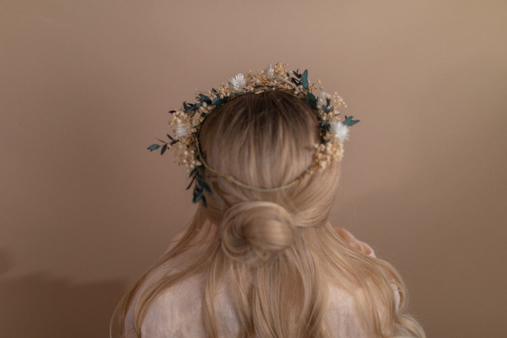 hiddenbotanicsweddings Hair Crowns Straw Flowers & Dried Eucalyptus Baby's Breath Crown / Gypsophila Crown / Real Dried Flowers Crown / Dried Wedding Crown