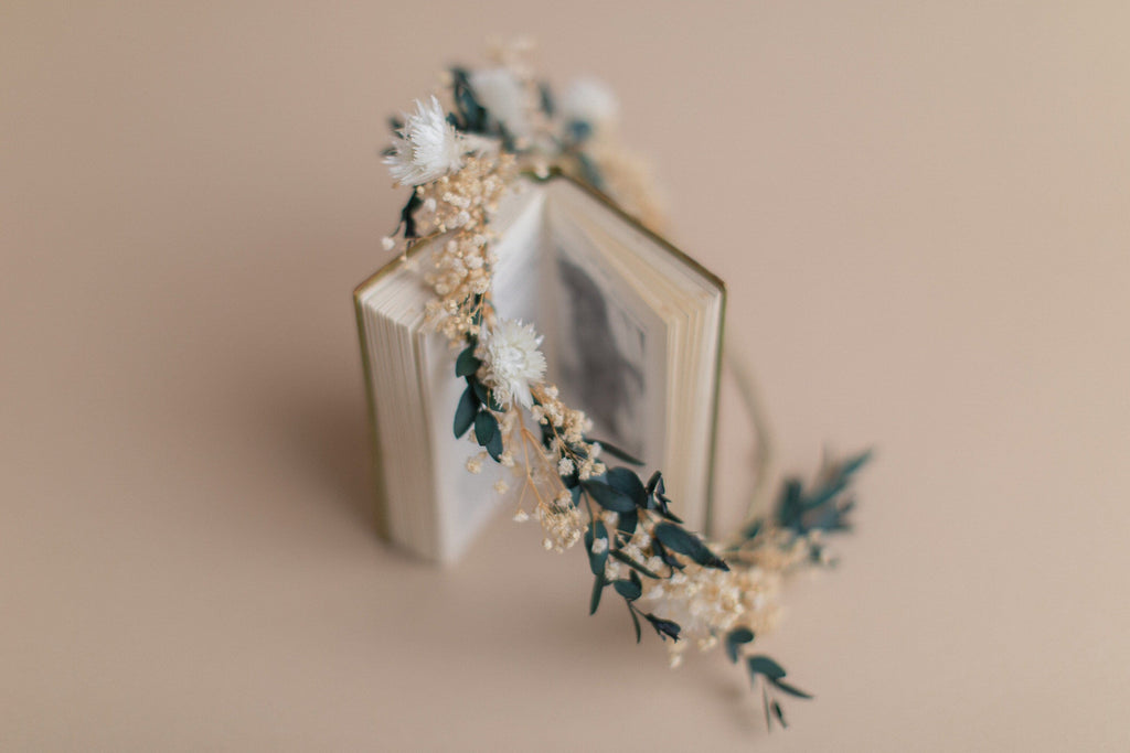 hiddenbotanicsweddings Hair Crowns Straw Flowers & Dried Eucalyptus Baby's Breath Crown / Gypsophila Crown / Real Dried Flowers Crown / Dried Wedding Crown