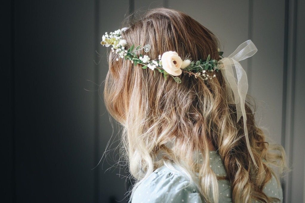 hiddenbotanicsweddings Hair Crowns Whimsical Ivy Bridal Crown with Cream Peonies & Gypsohila (Baby's Breath) -Wedding Crown