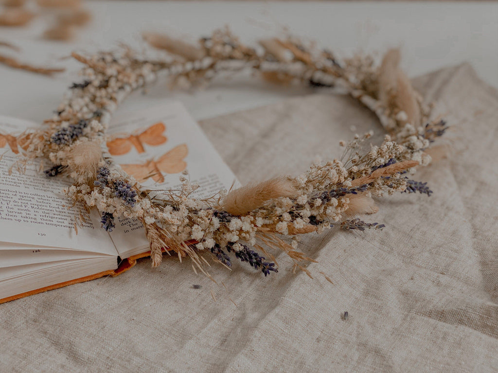 hiddenbotanicsweddings Hair Crowns Wildflower & French Dried Lavender Bridal Crown / Lavender Crown Bunny Tails