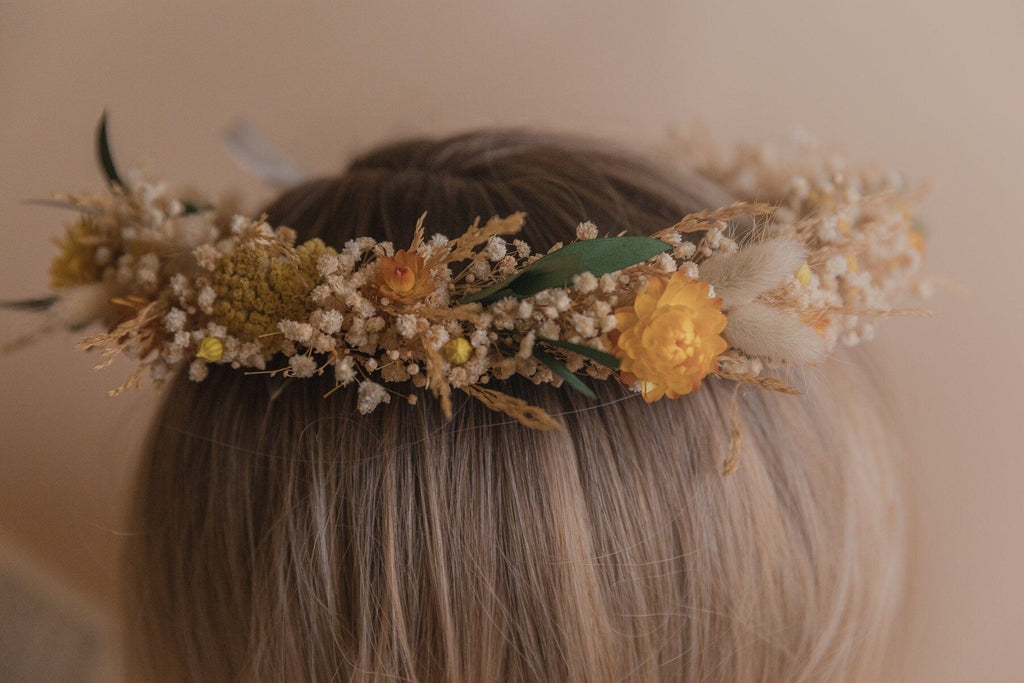hiddenbotanicsweddings Hair Crowns Yarrow and Eucalyptus Bridal Crown / Billy Balls Crown / Boho Bridal Neutral Crown