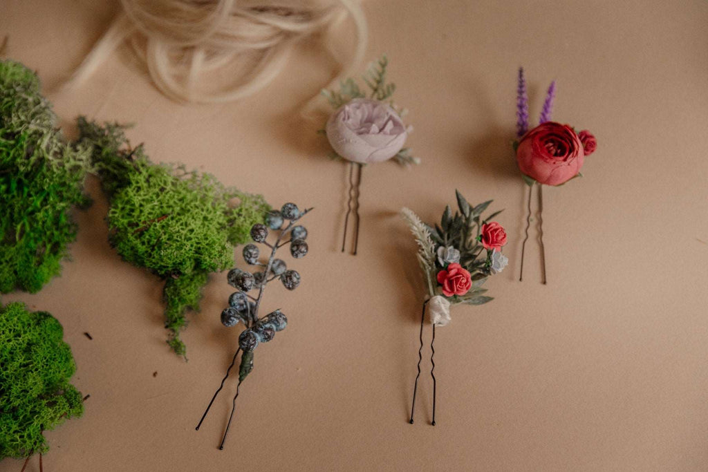 hiddenbotanicsweddings Hair Pin Sets Artificial Wildflower 4 Piece Hair Pin Set / New Zealand Hobbiton Inspired Design