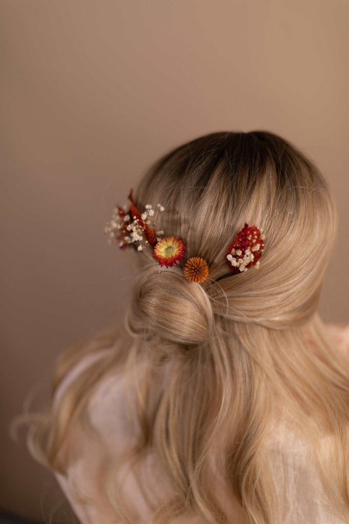 hiddenbotanicsweddings Hair Pin Sets Autumn Terracota Hair Pin Set / Flower hair pins, Boho hair pins, Hidden Botanics Hair pins, Wedding Hair pins, Flower Pins Set