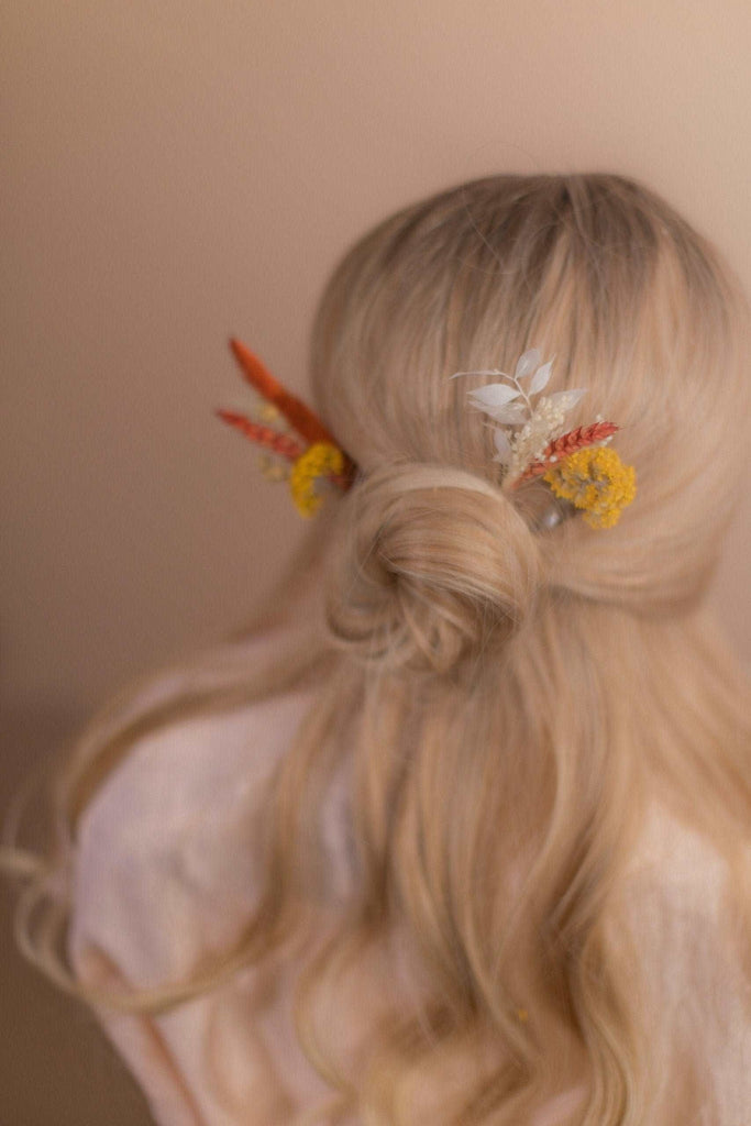 hiddenbotanicsweddings Hair Pin Sets Burn Orange & Yellow Hair Pin Set 4 Piece Boho Bridal Hair Accessories