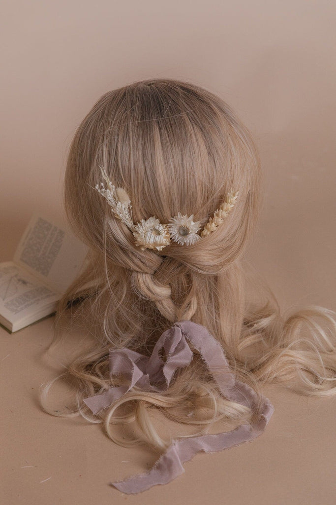 hiddenbotanicsweddings Hair Pin Sets Cream Straw Flowers and Lagurus Boho 4 Piece Hair Pin Set / Boho Bride Hair Pins