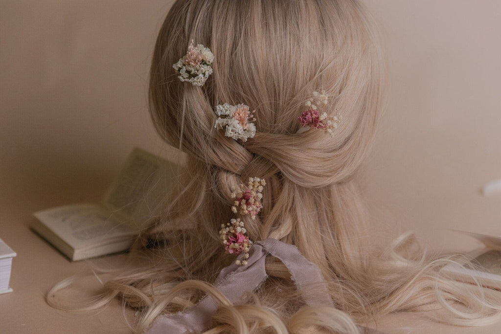 hiddenbotanicsweddings Hair Pin Sets Dried Gypsophila & Pink Larkspur Boho Bridal Hair Pin Set 5 Piece