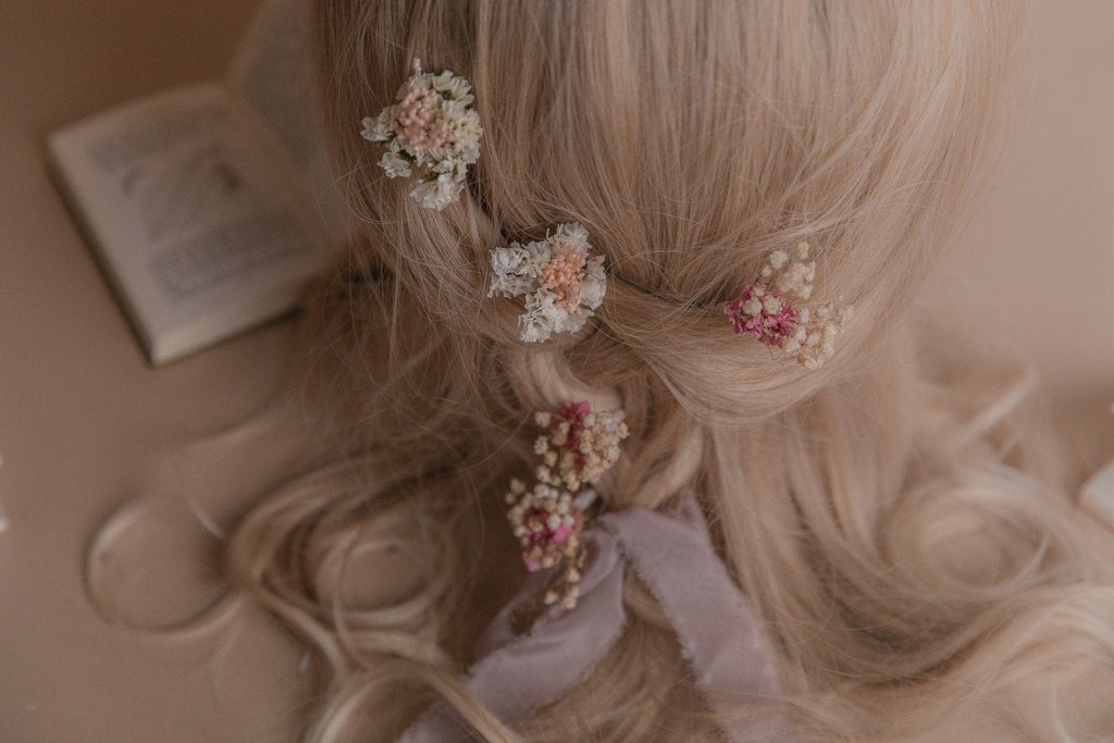 hiddenbotanicsweddings Hair Pin Sets Dried Gypsophila & Pink Larkspur Boho Bridal Hair Pin Set 5 Piece