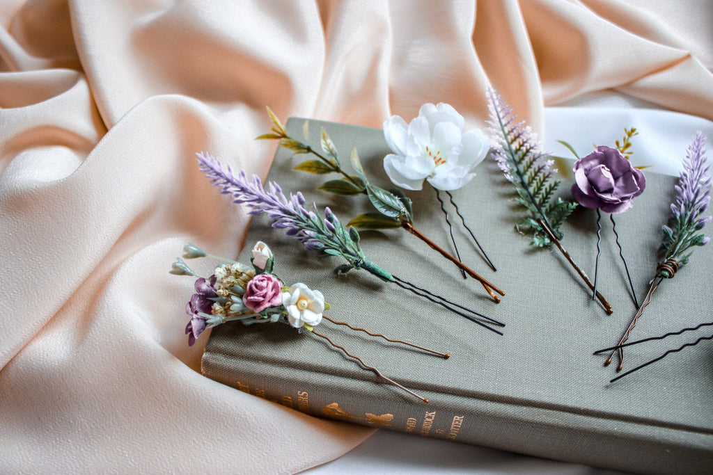 hiddenbotanicsweddings Hair Pin Sets Ferns and Blossoms Hair Pin Set 8 Piece, Made by Hidden Botanics Wedding Flowers & Design