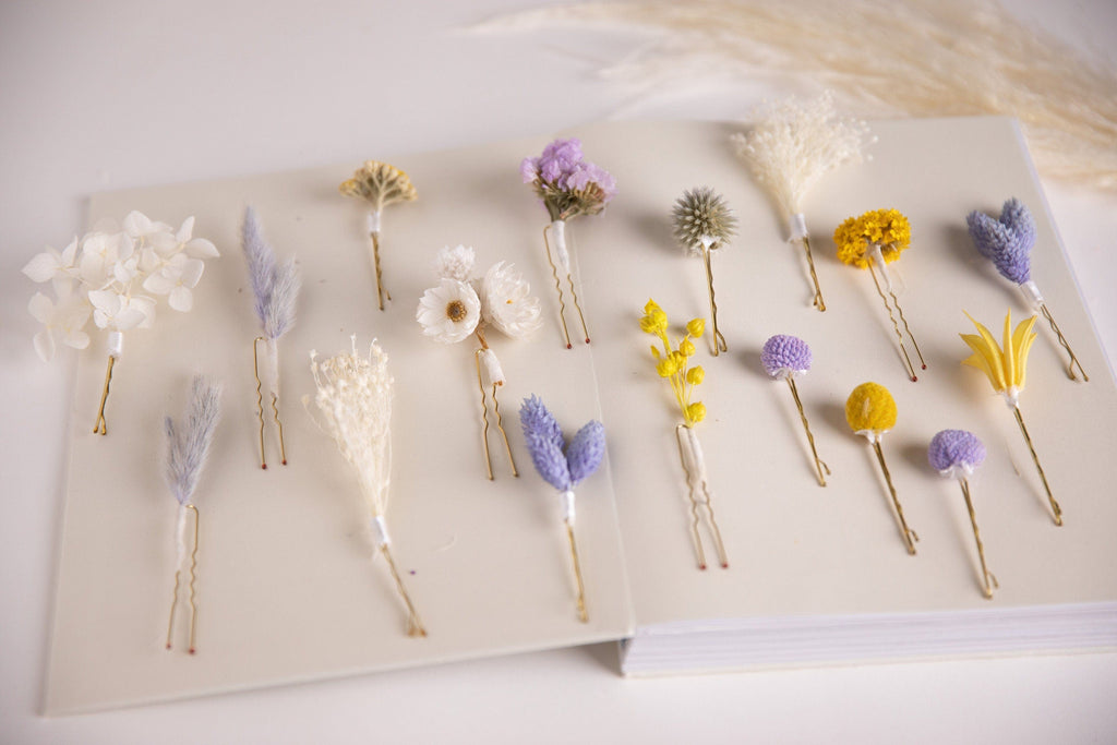 hiddenbotanicsweddings Hair Pin Sets Pastel Yellows & Lilacs 18 piece Hair Pins  Set, Boho Hair Pins, Wedding Hair Pins, Flower Pin Set