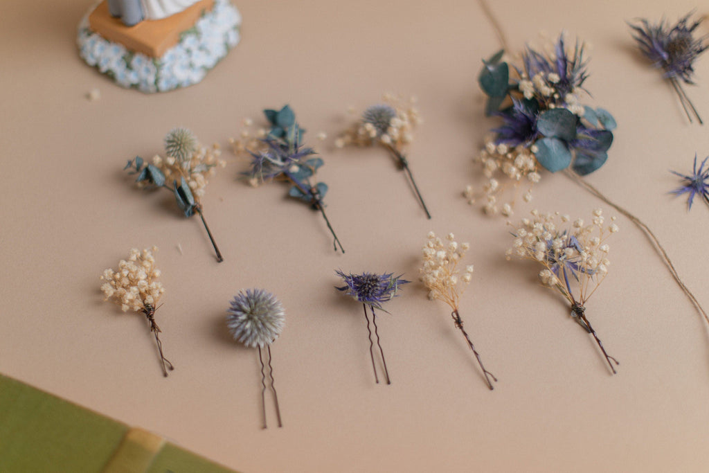 hiddenbotanicsweddings Hair Pin Sets Scottish Thistle & Eucalyptus Hair Pins Set, Boho Hair Pins, Wedding Hair Pins, Flower Pin Set