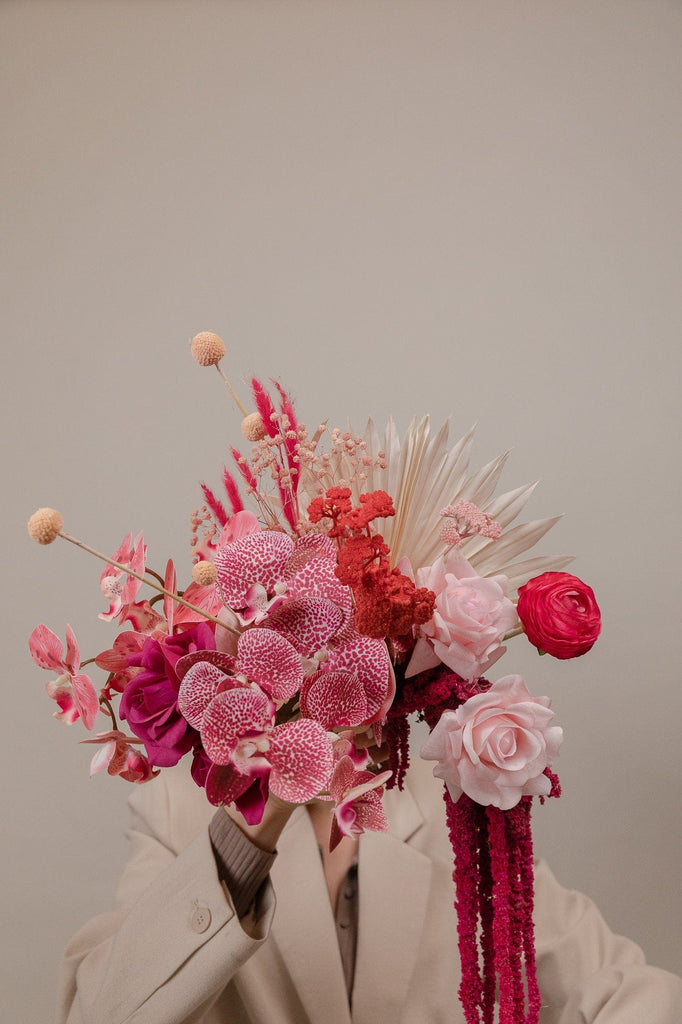 hiddenbotanicsweddings Hot Pink Real Touch Orchid Bridal Bouquet / Amaranthus Bouquet Boho Wedding