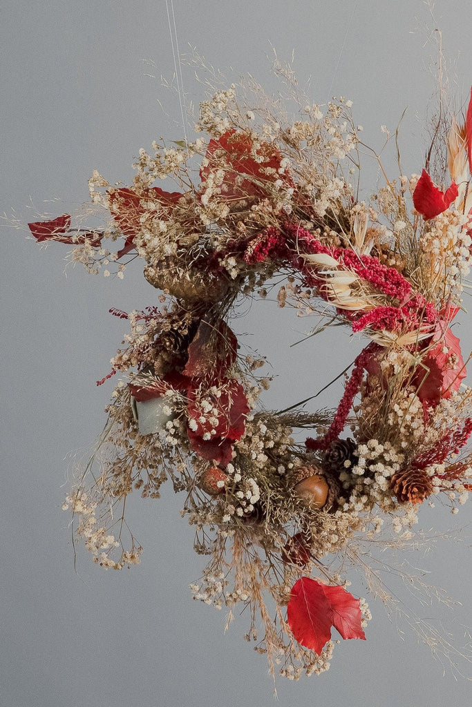 hiddenbotanicsweddings Modern Christmas Wreath No.21 / Red Amaranthus in Soft Winter Door Wreath Christmas Decoration / Christmas Wreath / Xmas Door Wreath
