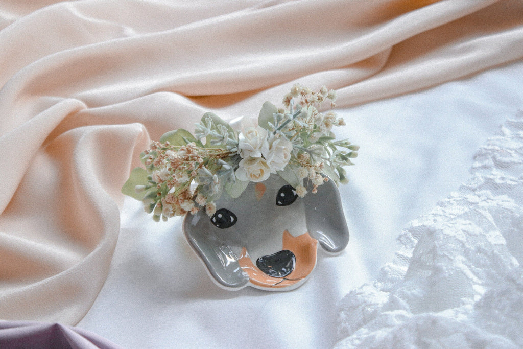 hiddenbotanicsweddings Pet Crowns White Dog flower collar, dog flower collar, puppy flower collar, puppy flower collar, flower collar