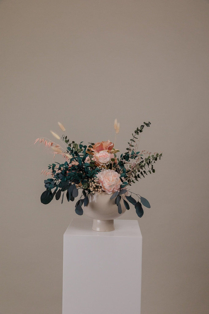 hiddenbotanicsweddings Preserved Eucalyptus & Artificial Peonies Loose Flowers Centerpiece and Vase Arrangement