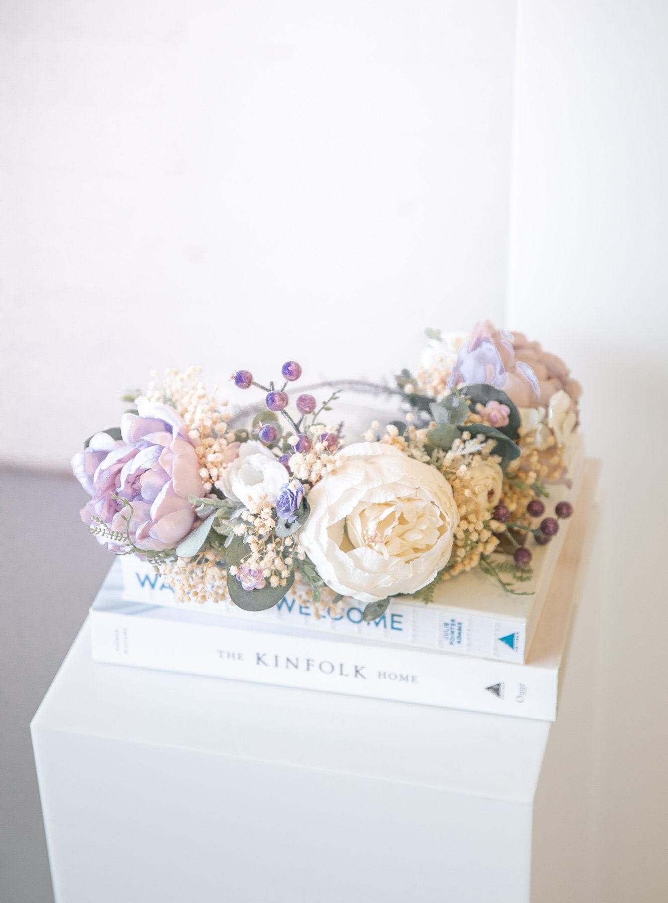 hiddenbotanicsweddings Hair Crowns Pastel Boho Flower Crown / Boho Headpiece / Festival Crown / Bridal Crown with dried gypsophilas and artificial peonies