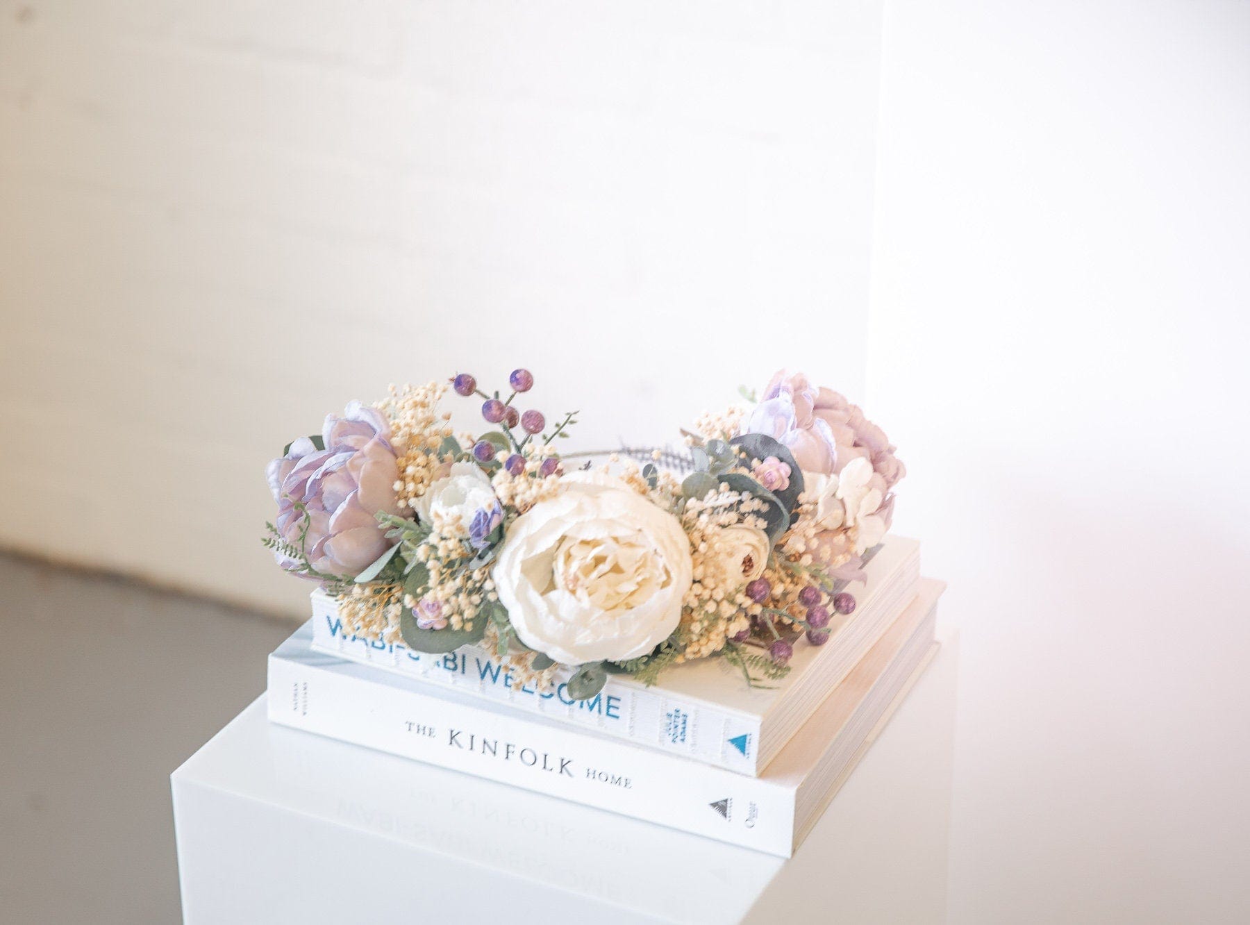 hiddenbotanicsweddings Hair Crowns Pastel Boho Flower Crown / Boho Headpiece / Festival Crown / Bridal Crown with dried gypsophilas and artificial peonies