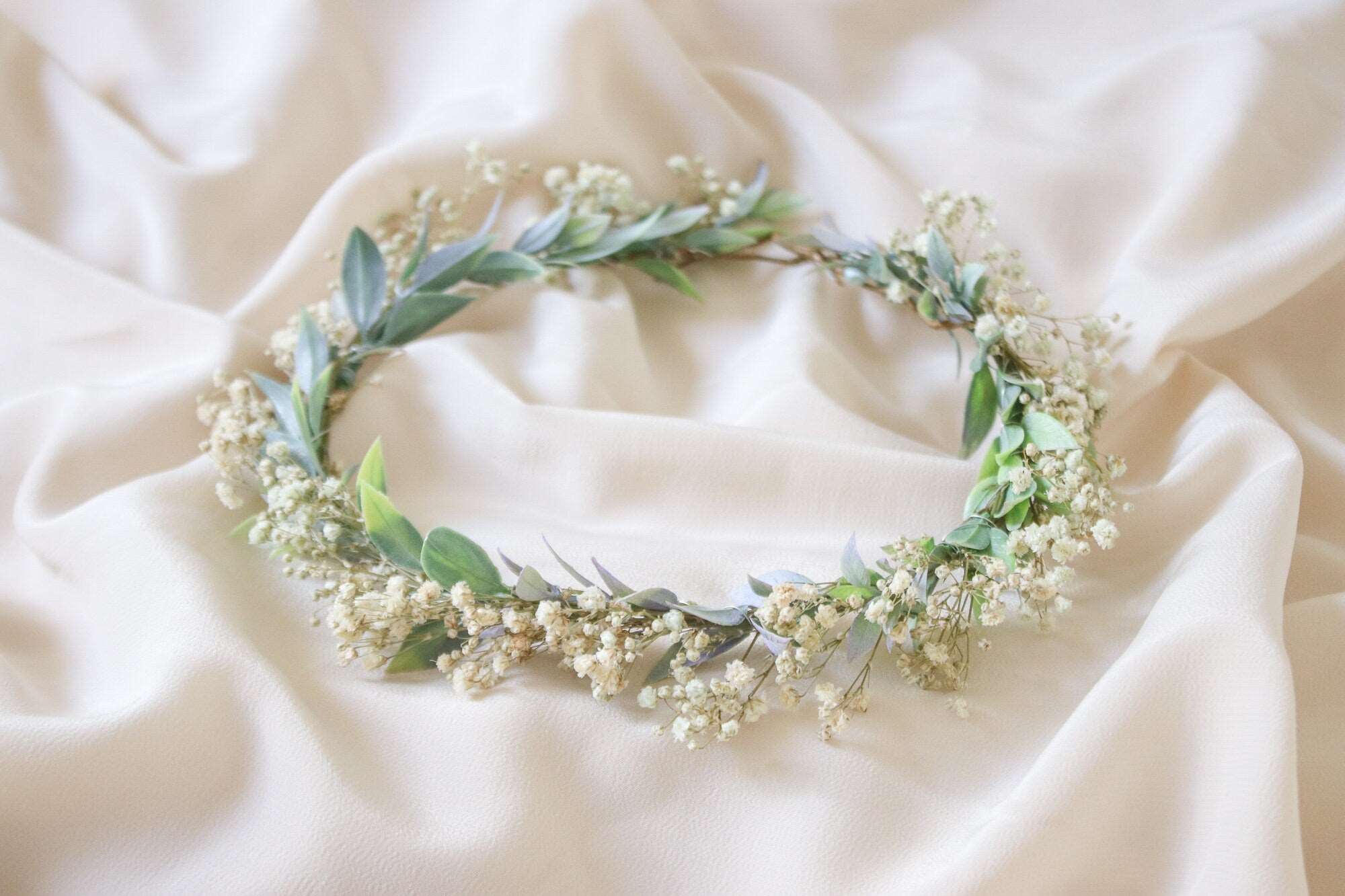 hiddenbotanicsweddings Hair Crowns Boho Flower Wreath, Baby's Breath Flower Crown, Woodland Flower Crown, Rustic Forest Herbs, Boxwood Wedding Crown, Bride Crown, Green Crown