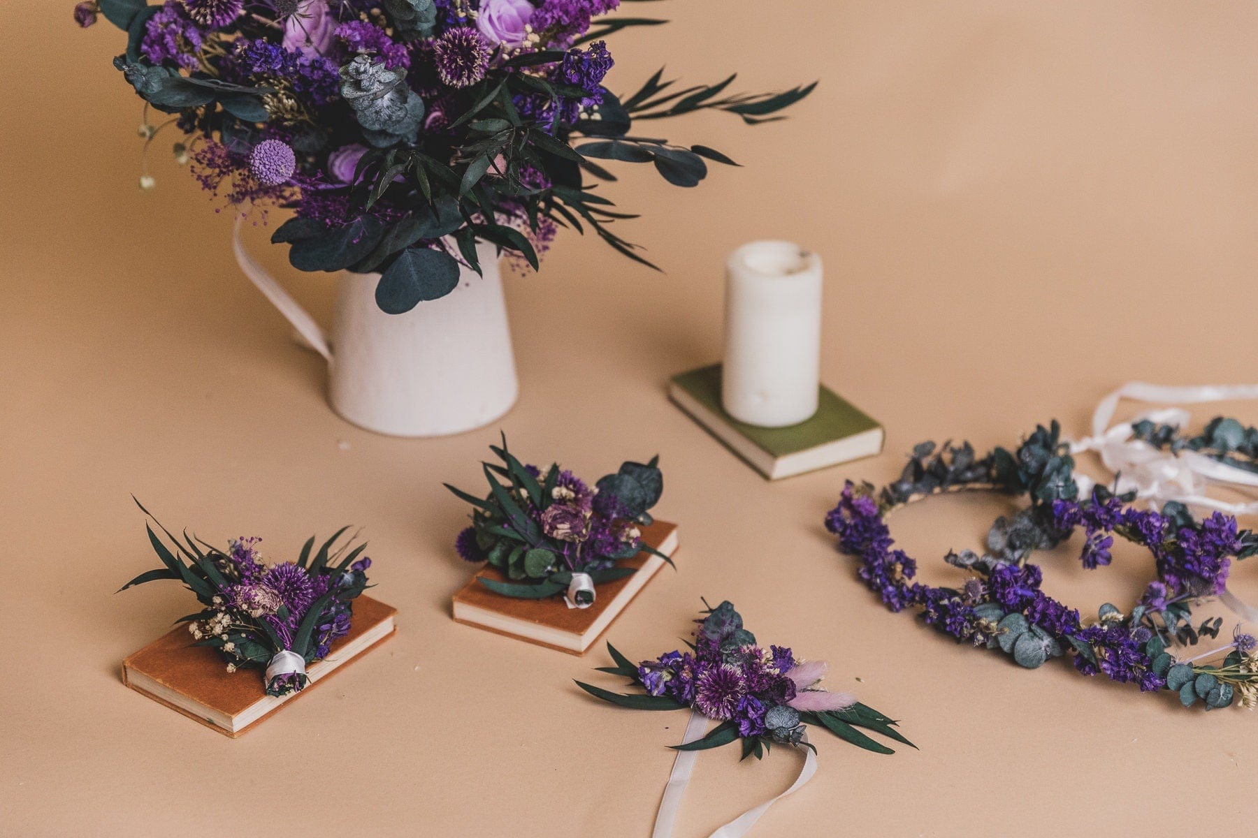 hiddenbotanicsweddings Buttonholes/Boutonnieres Eucalyptus & Globe Scottish Thistle Purple Boutonnieres / Lapel Pin For Men / Groom Pin / Boho Boutonniere / Groom Boutonniere