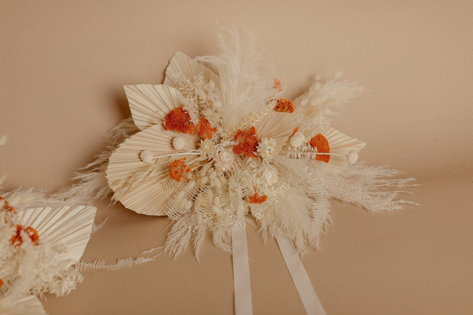 hiddenbotanicsweddings Floral Home Decorations Pampas Moongate Decoration Burnt Orange Palm Arch Decoration Chuppah Decor, Wedding Arch Decor, Backdrop Decor