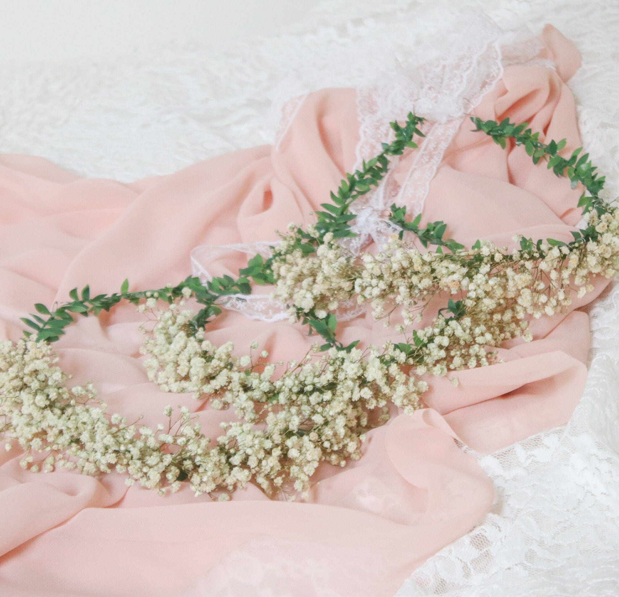 hiddenbotanicsweddings Hair Crowns Gypsohila (baby's breath) Dried Flower Crown, Bridal Crown, Ivy Hair crown, Dried flower bridesmaid wreath, Wedding crown, Gypsophila crown