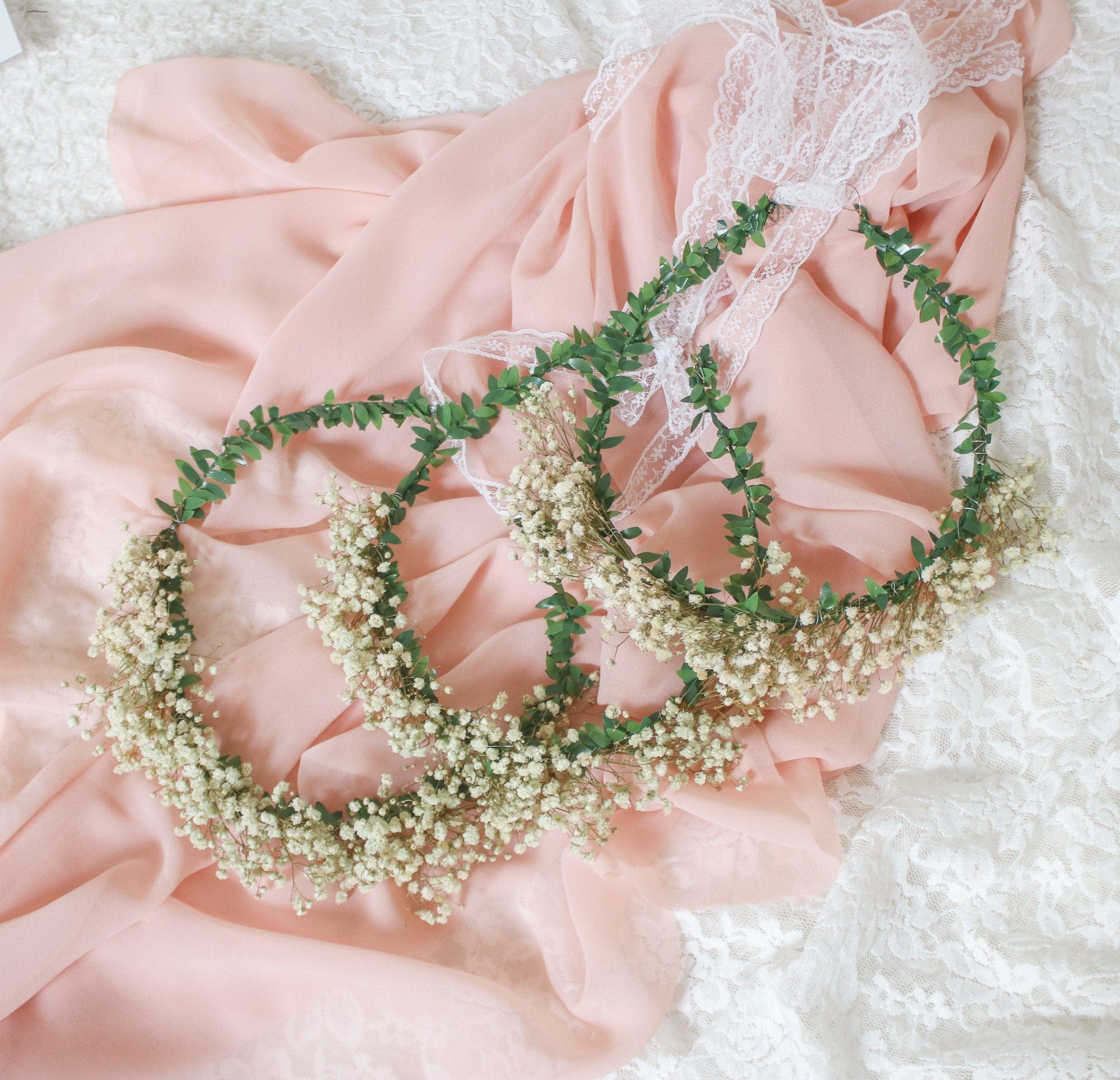 hiddenbotanicsweddings Hair Crowns Gypsohila (baby's breath) Dried Flower Crown, Bridal Crown, Ivy Hair crown, Dried flower bridesmaid wreath, Wedding crown, Gypsophila crown