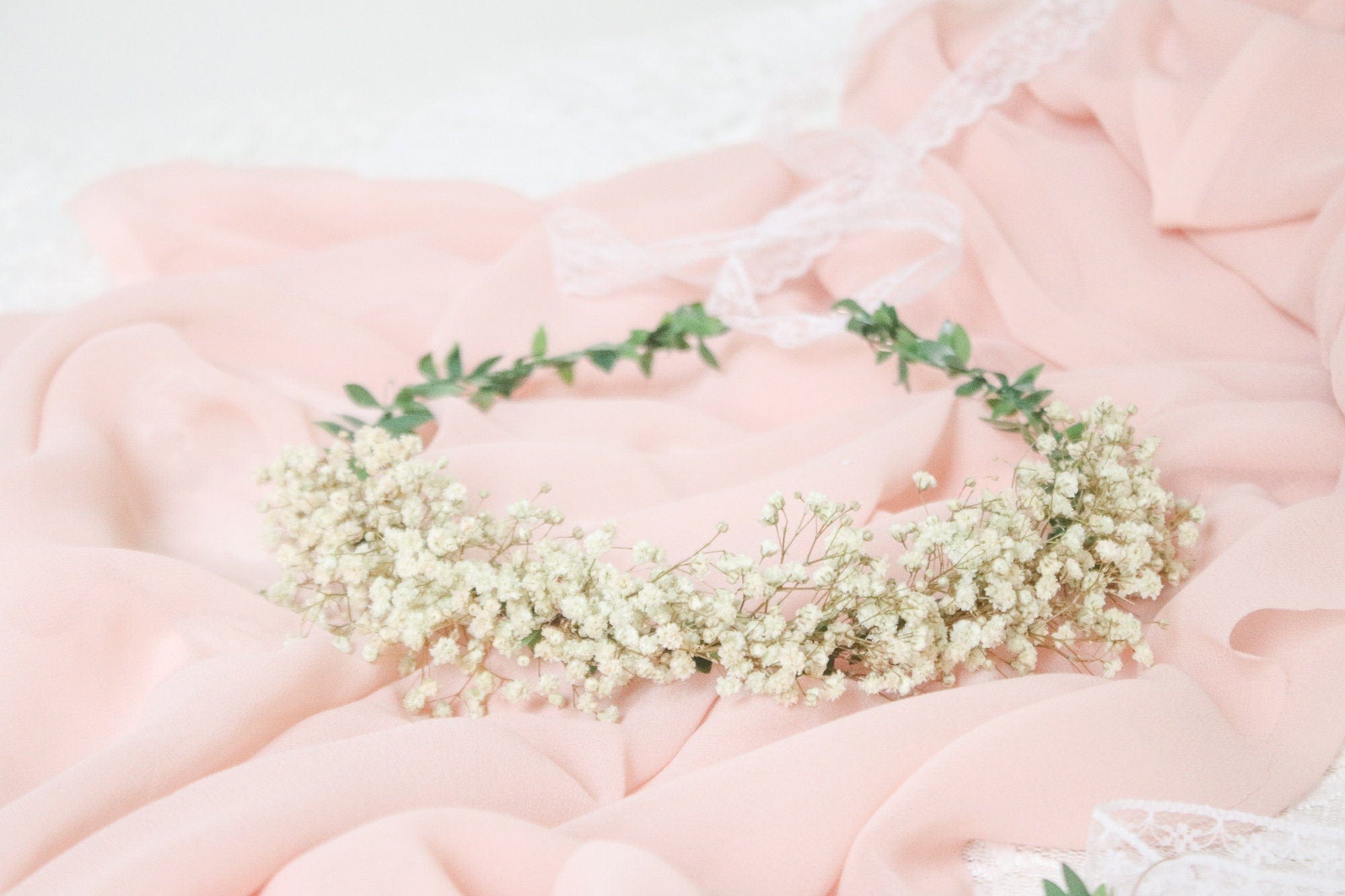 hiddenbotanicsweddings Hair Crowns Gypsohila (baby's breath) Dried Flower Crown, Bridal Crown, Ivy Hair crown, Dried flower bridesmaid wreath, Wedding crown, Gypsophila crown
