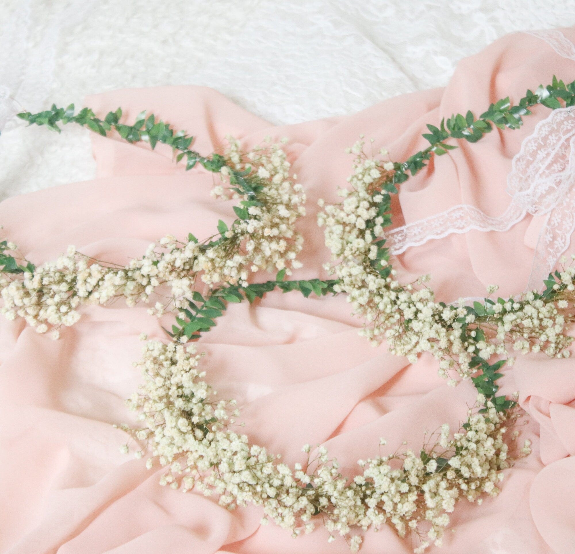 hiddenbotanicsweddings Hair Crowns Gypsohila (baby's breath) Dried Flower Crown, Bridal Crown, Ivy Hair crown, Dried flower bridesmaid wreath, Wedding crown, Gypsophila crown