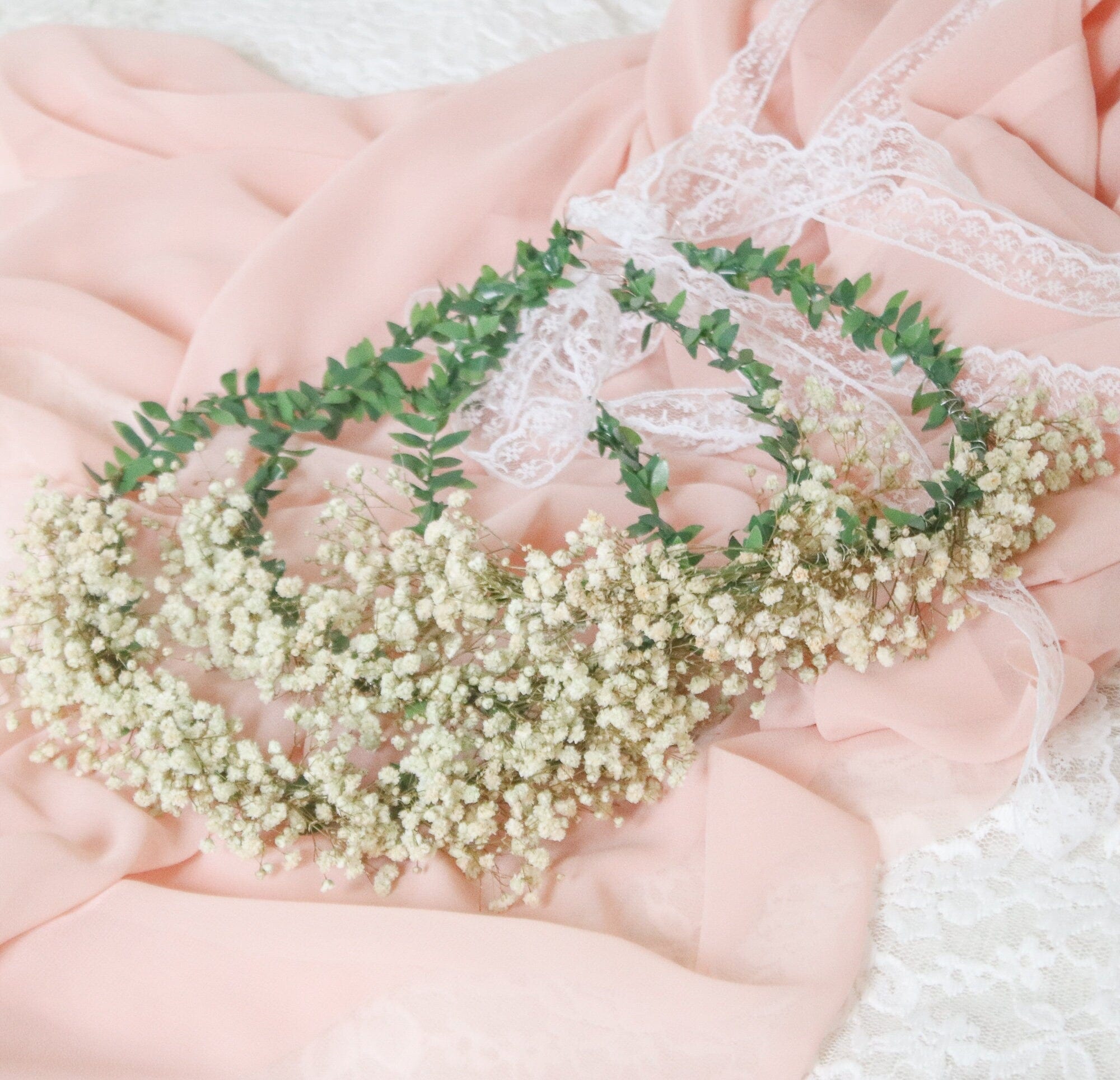 hiddenbotanicsweddings Hair Crowns Gypsohila (baby's breath) Dried Flower Crown, Bridal Crown, Ivy Hair crown, Dried flower bridesmaid wreath, Wedding crown, Gypsophila crown