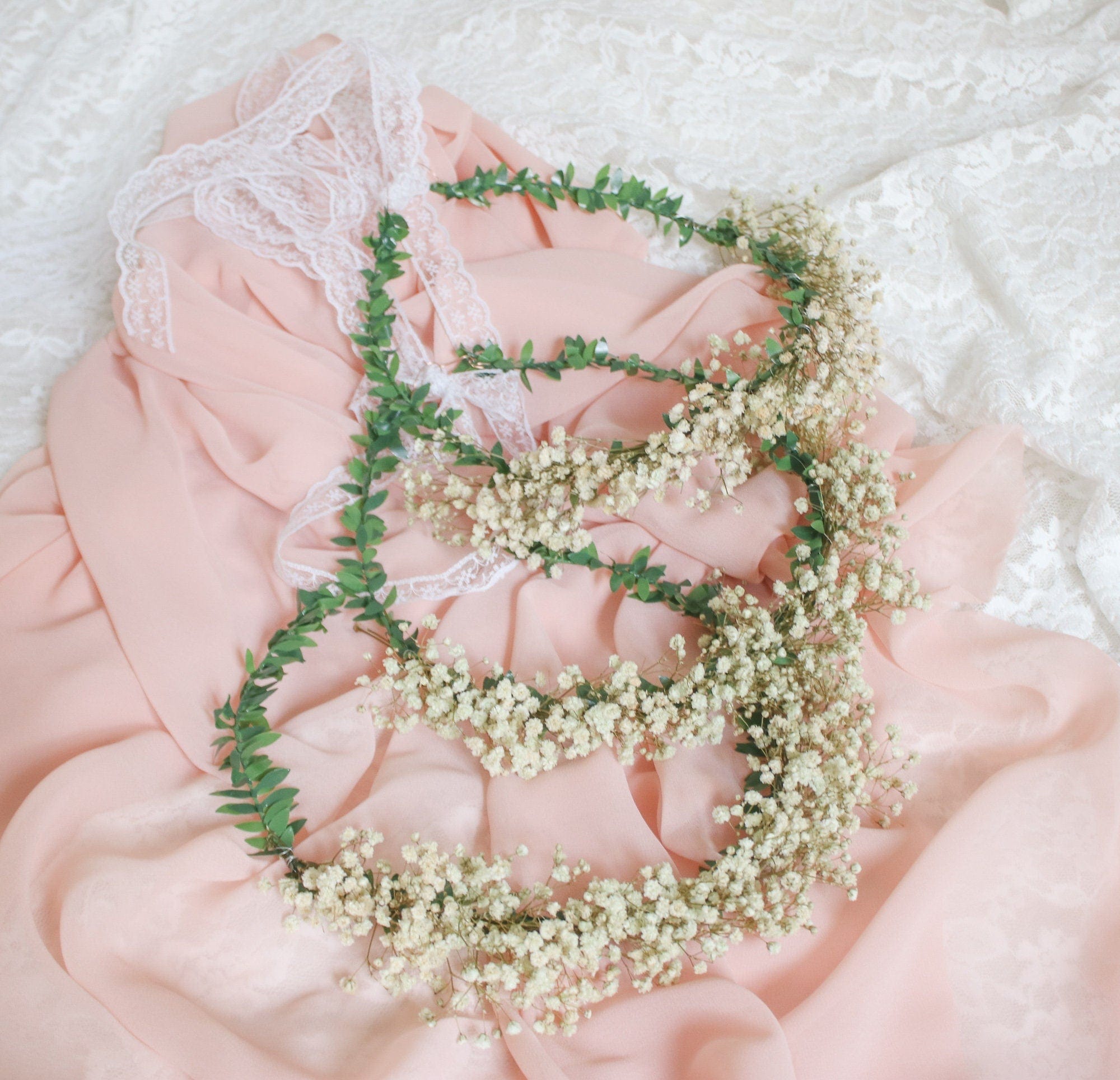 hiddenbotanicsweddings Hair Crowns Gypsohila (baby's breath) Dried Flower Crown, Bridal Crown, Ivy Hair crown, Dried flower bridesmaid wreath, Wedding crown, Gypsophila crown