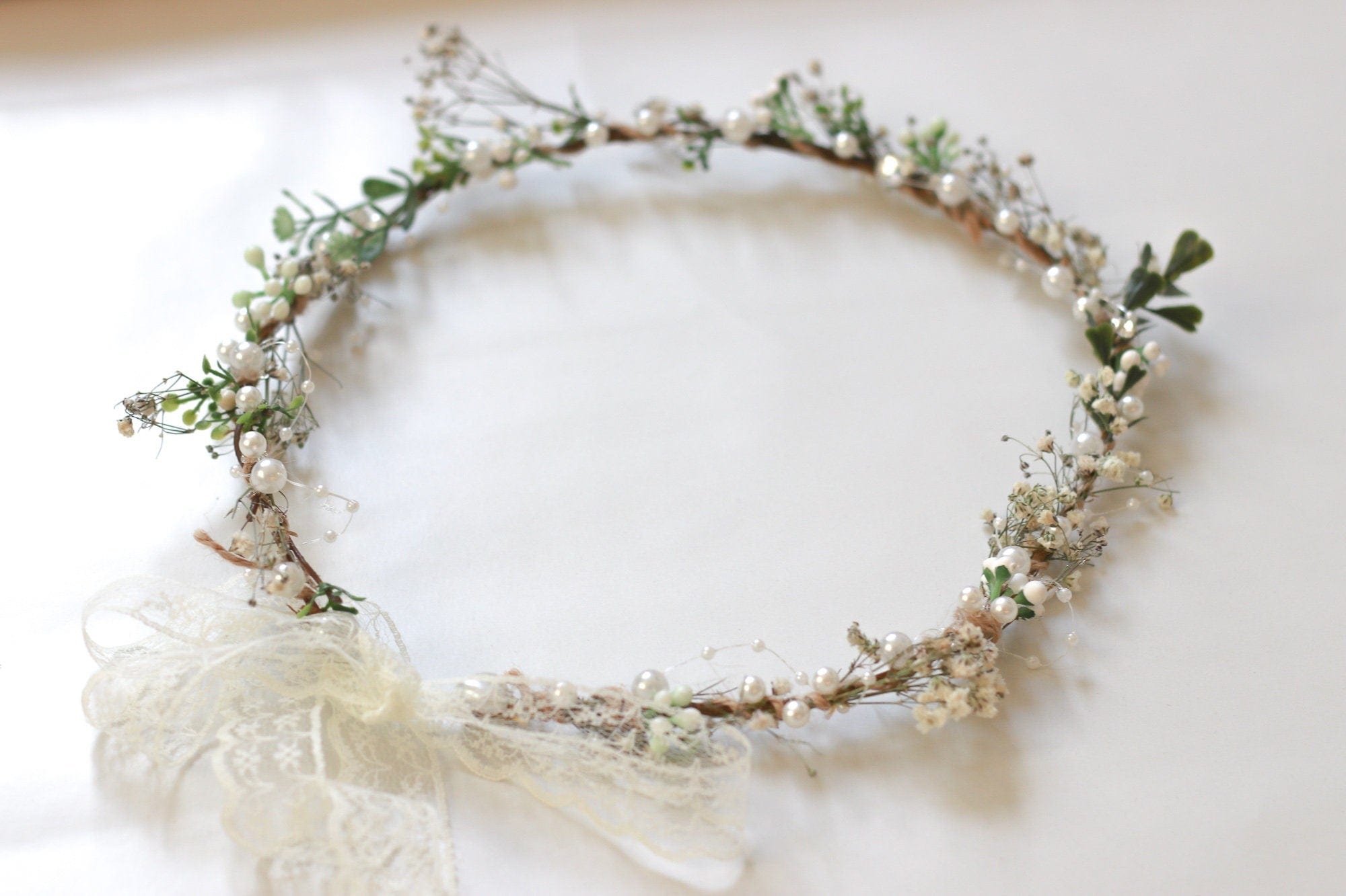 hiddenbotanicsweddings Hair Crowns Minimalist Bridal Ivy Crown with Wild Forest Herbs & Pearls, Bridal Hair Boho Weddings, Rustic Weddings, Romantic