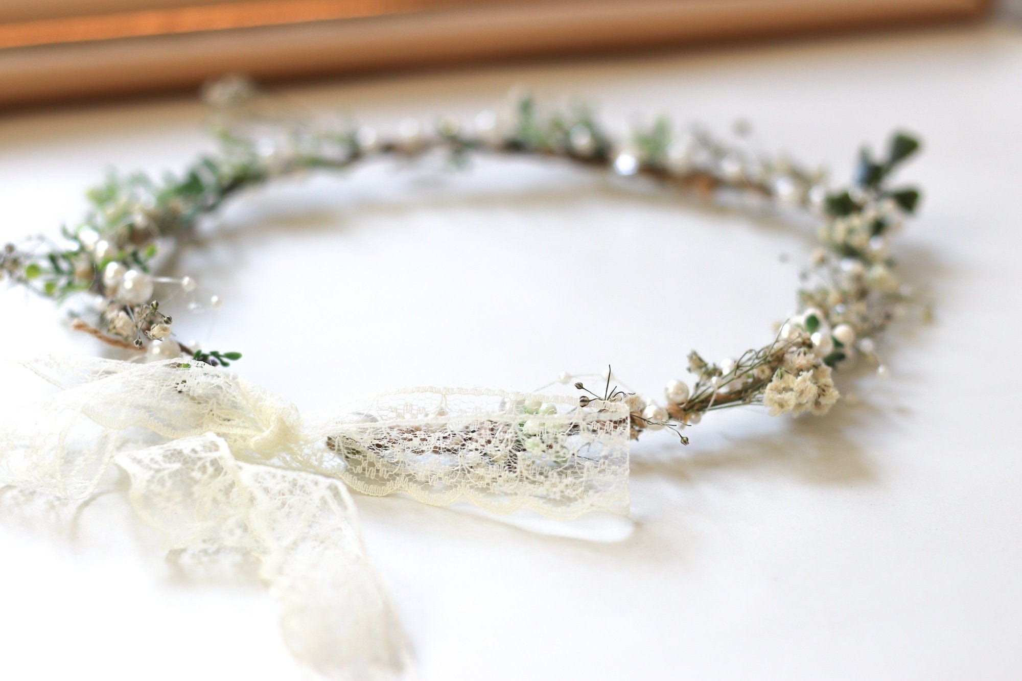 hiddenbotanicsweddings Hair Crowns Minimalist Bridal Ivy Crown with Wild Forest Herbs & Pearls, Bridal Hair Boho Weddings, Rustic Weddings, Romantic