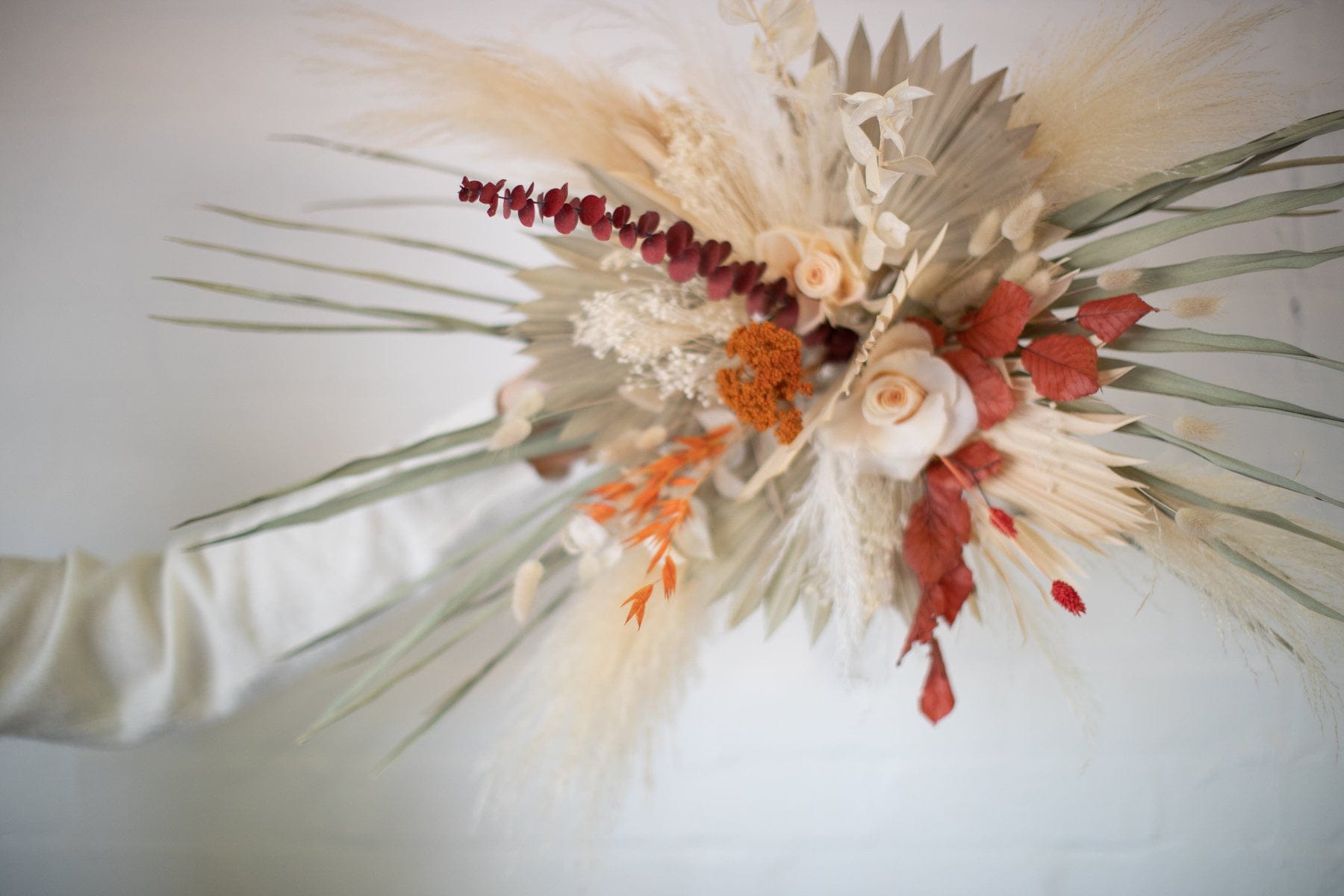 hiddenbotanicsweddings Floral Home Decorations Pampas Moongate Decoration Terracota & Red Orange Palm Arch Decoration Chuppah Decor, Wedding Arch Decor, Backdrop Decor