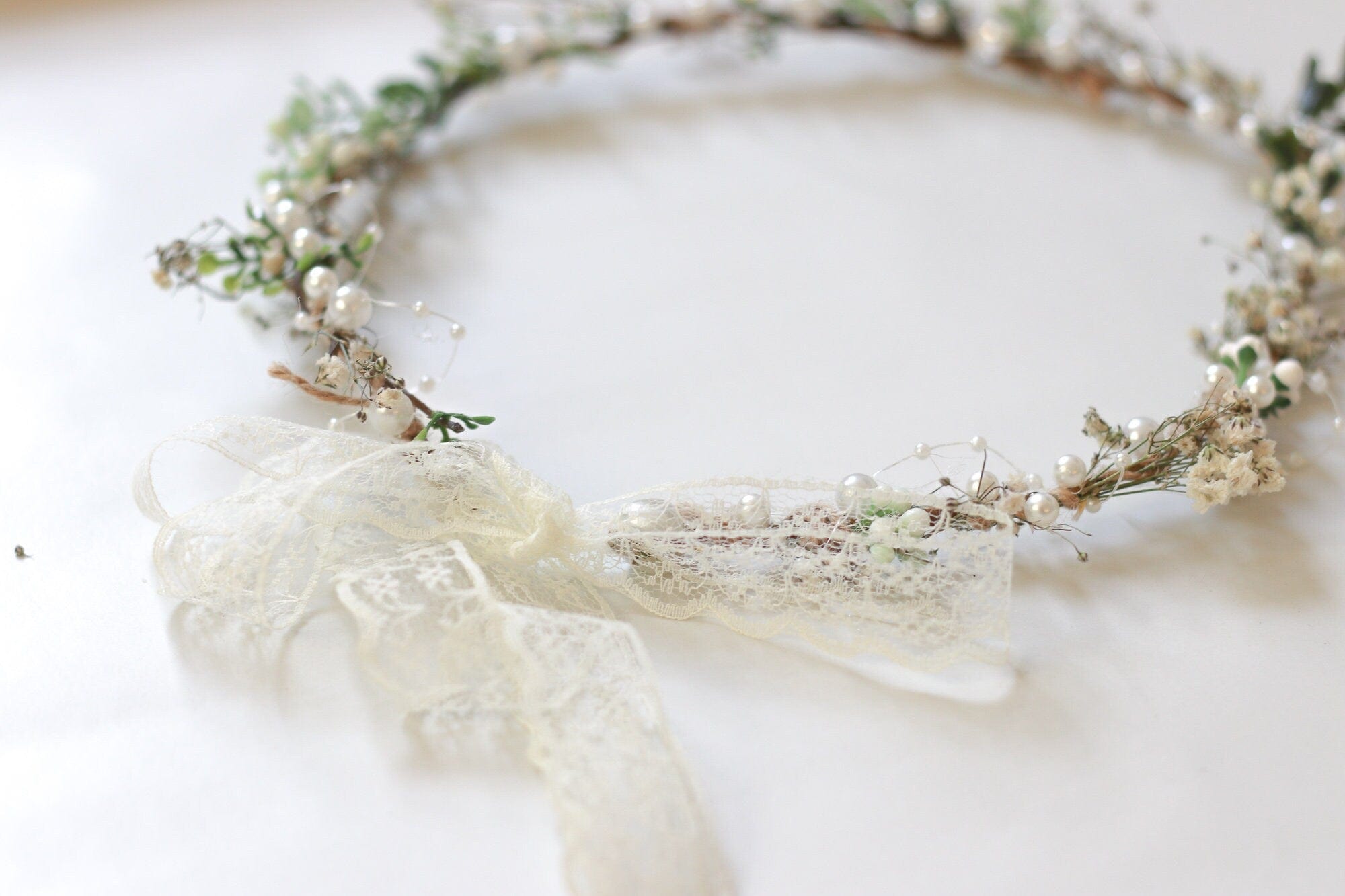 hiddenbotanicsweddings Hair Crowns Minimalist Bridal Ivy Crown with Wild Forest Herbs & Pearls, Bridal Hair Boho Weddings, Rustic Weddings, Romantic