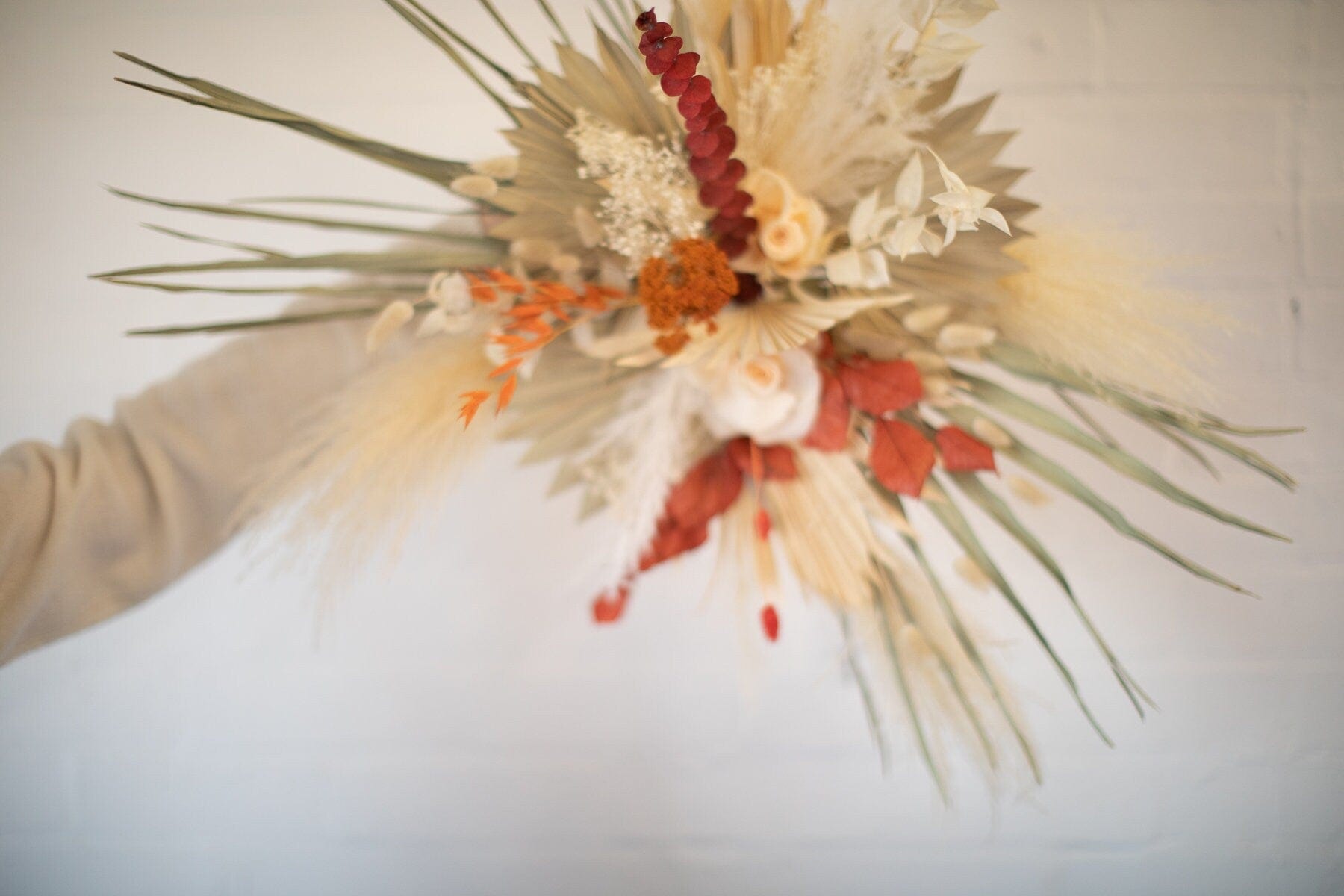 hiddenbotanicsweddings Floral Home Decorations Pampas Moongate Decoration Terracota & Red Orange Palm Arch Decoration Chuppah Decor, Wedding Arch Decor, Backdrop Decor