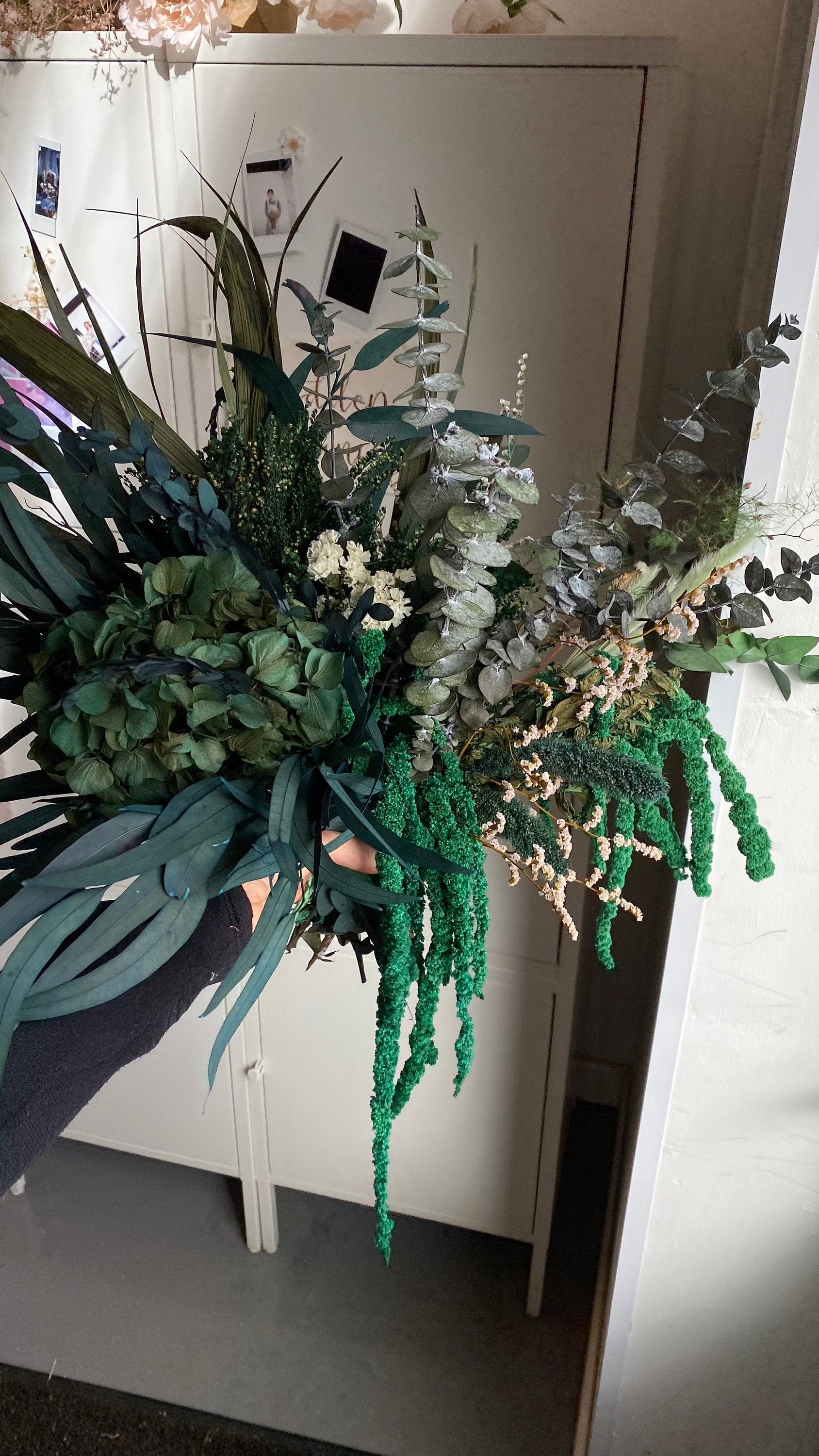 hiddenbotanicsweddings All Preserved Green Hydrangea & Amaranthus With Eucalyptus Bridal Woodland Bouquet / Boho Bride Bouquet / Forest Bouquet / Elven Bouquet