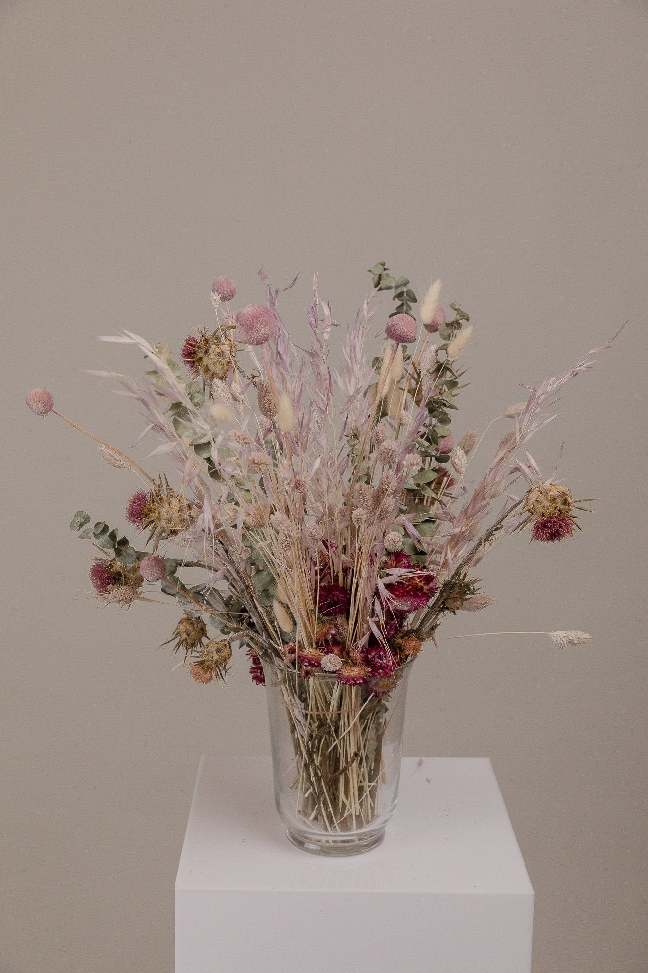 hiddenbotanicsweddings Dried Purple Artichoke & Pastel Lilac Dried Flowers, Pale Eucalpytus Wildflower Loose Stems Boho Wedding Decoration Home Decoration