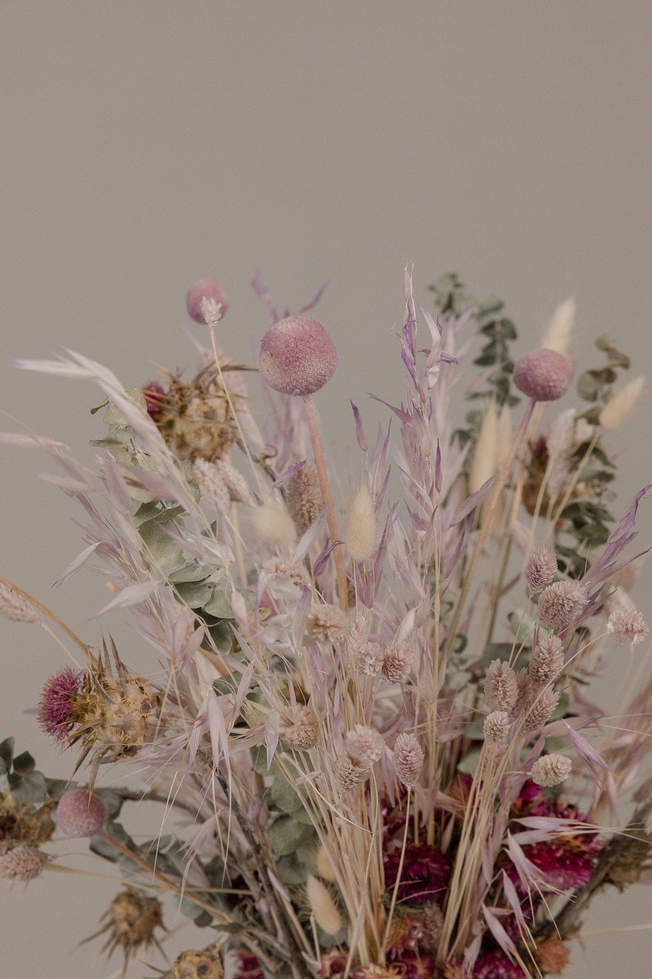 hiddenbotanicsweddings Dried Purple Artichoke & Pastel Lilac Dried Flowers, Pale Eucalpytus Wildflower Loose Stems Boho Wedding Decoration Home Decoration