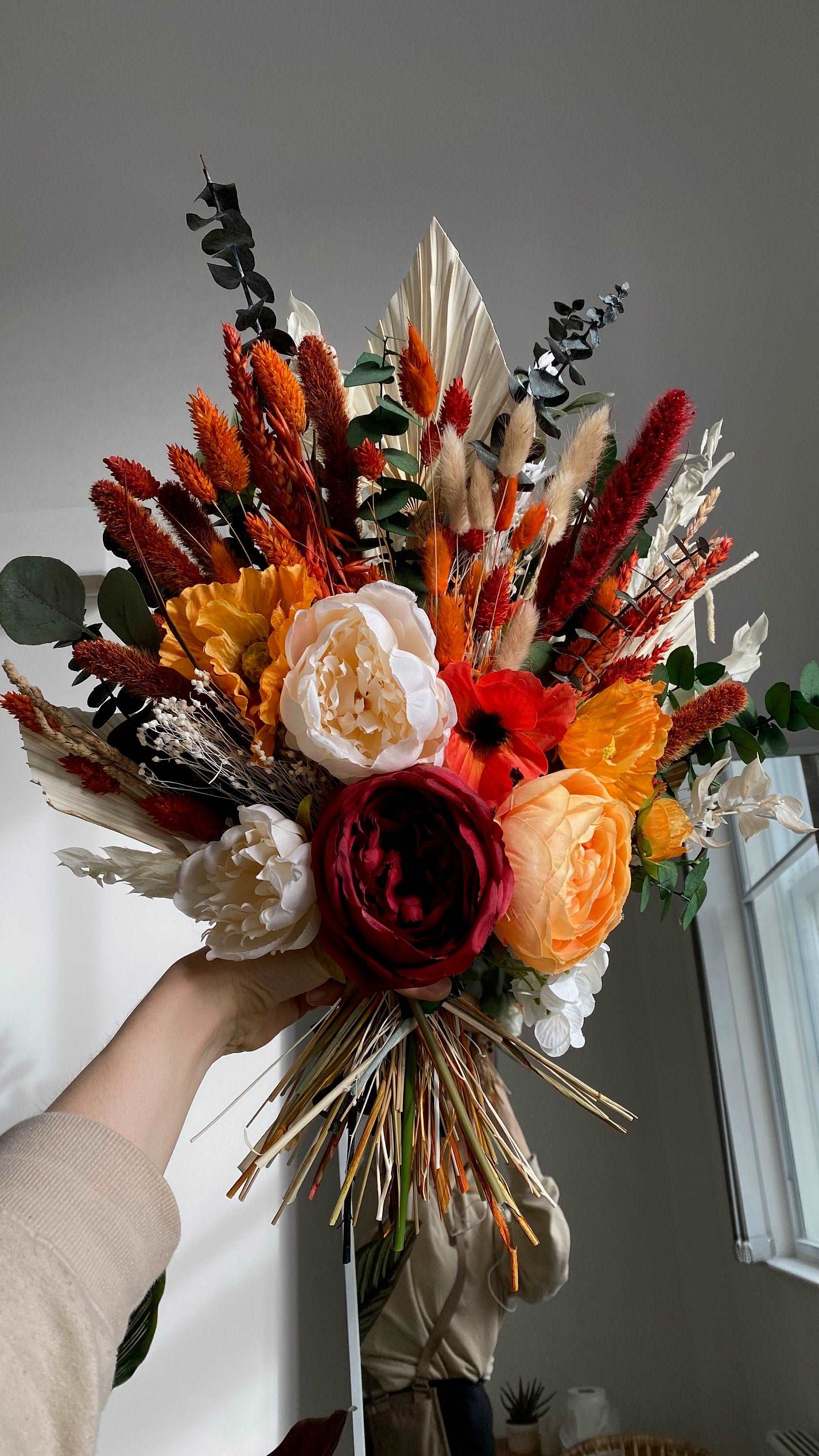 hiddenbotanicsweddings Bouquets Colourful Dried & Artificial Flowers Bridal Bouquet - Burnt Orange & Green No. 2