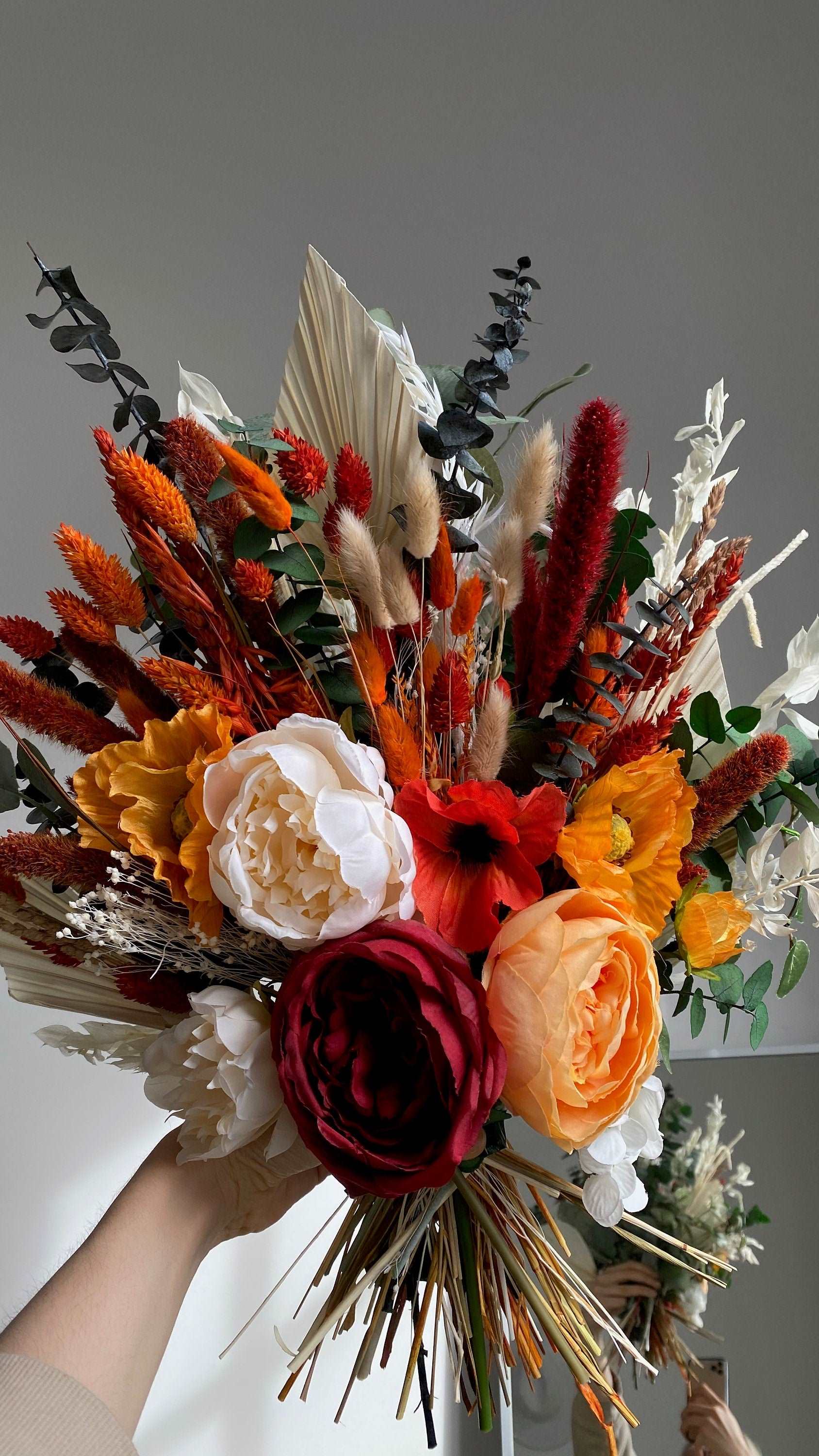 hiddenbotanicsweddings Bouquets Colourful Dried & Artificial Flowers Bridal Bouquet - Burnt Orange & Green No. 2