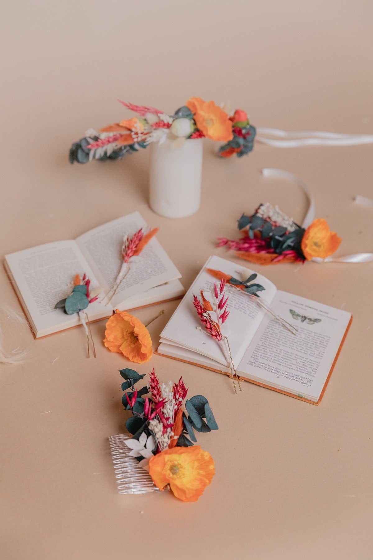 hiddenbotanicsweddings Bouquets Colourful Dried & Artificial Flowers Bridal Bouquet - Burnt Orange & Green No. 2